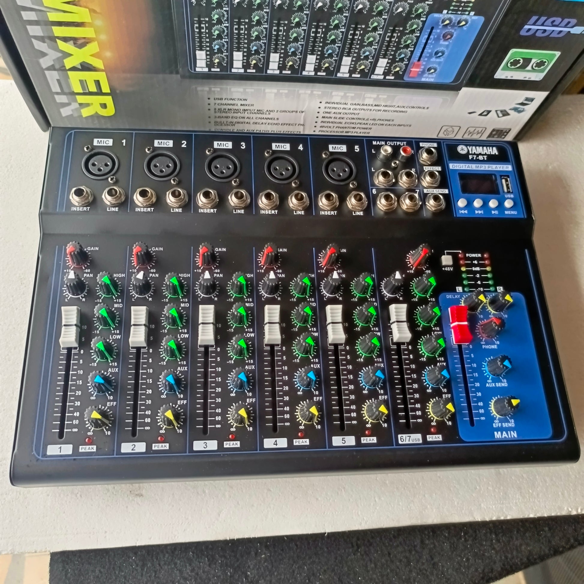 Professional F7 7-Channel Compact Stereo Mixer - Front View 