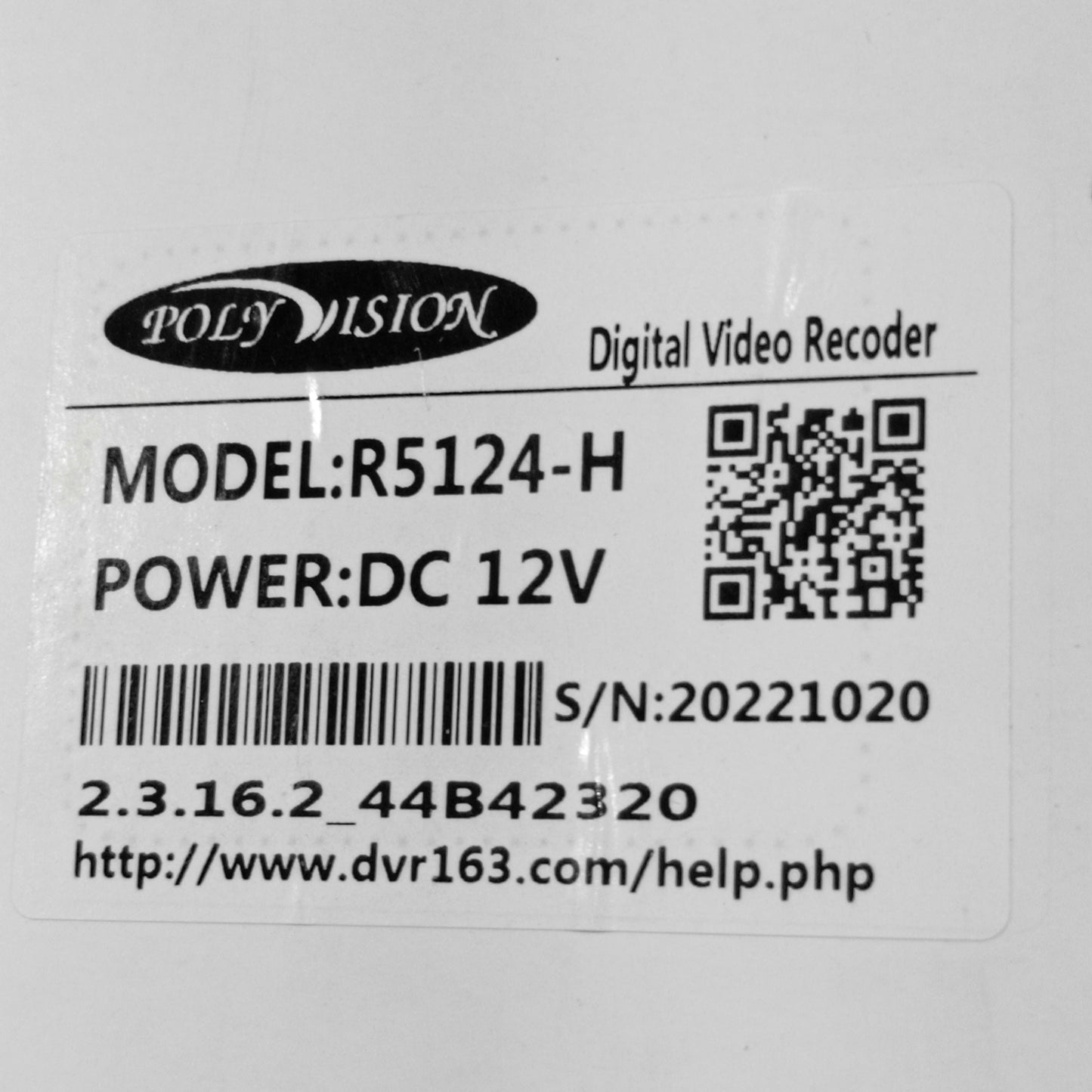 POLYVISION 24-Channel 5-in-1 High Definition DVR (Supports IP, AHD, CVI, HD, TVI cameras) - model number sticker