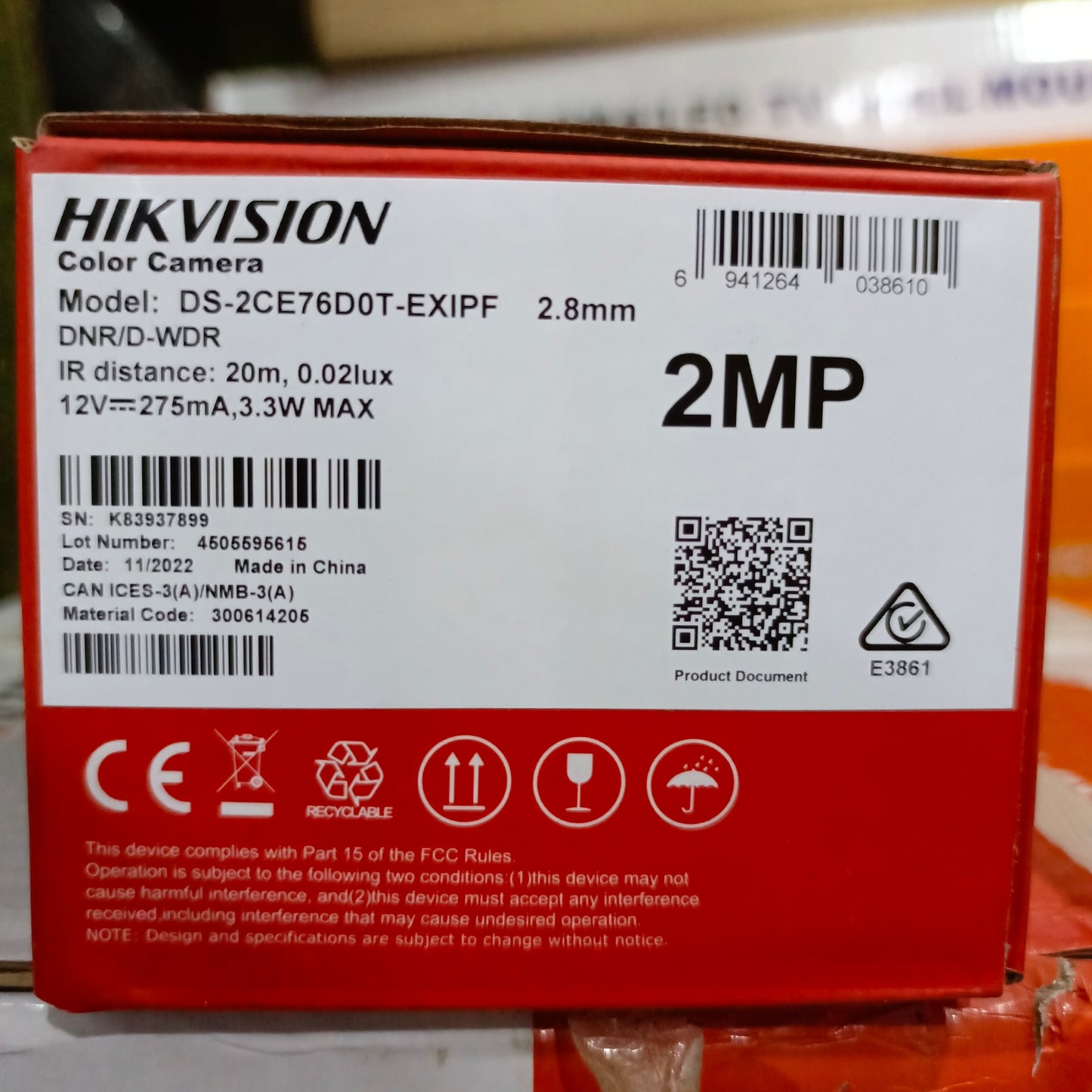 HIKVISION EXIR Turret HD-TVI Color Camera (2.8mm 2MP Lens) - Model number sticker