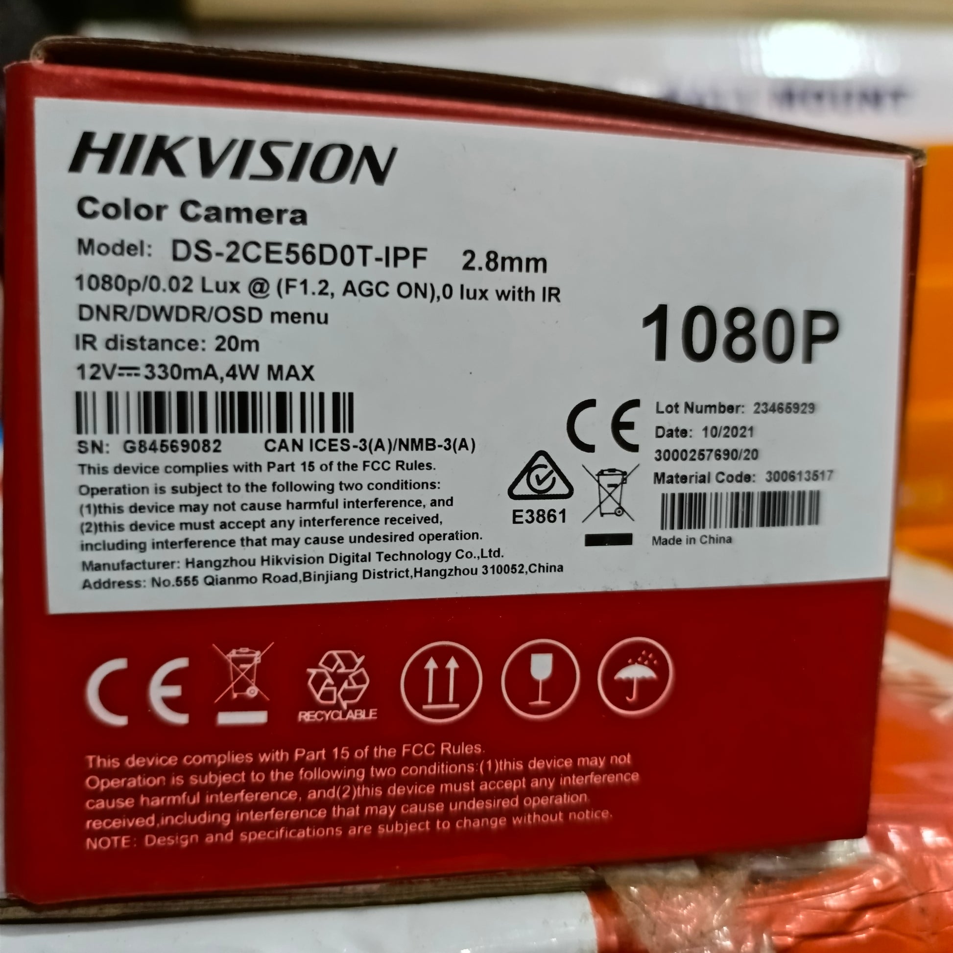 HIKVISION IR Turret HD-TVI Color Camera (2.8mm, 1.3MP Lens) - model number sticker