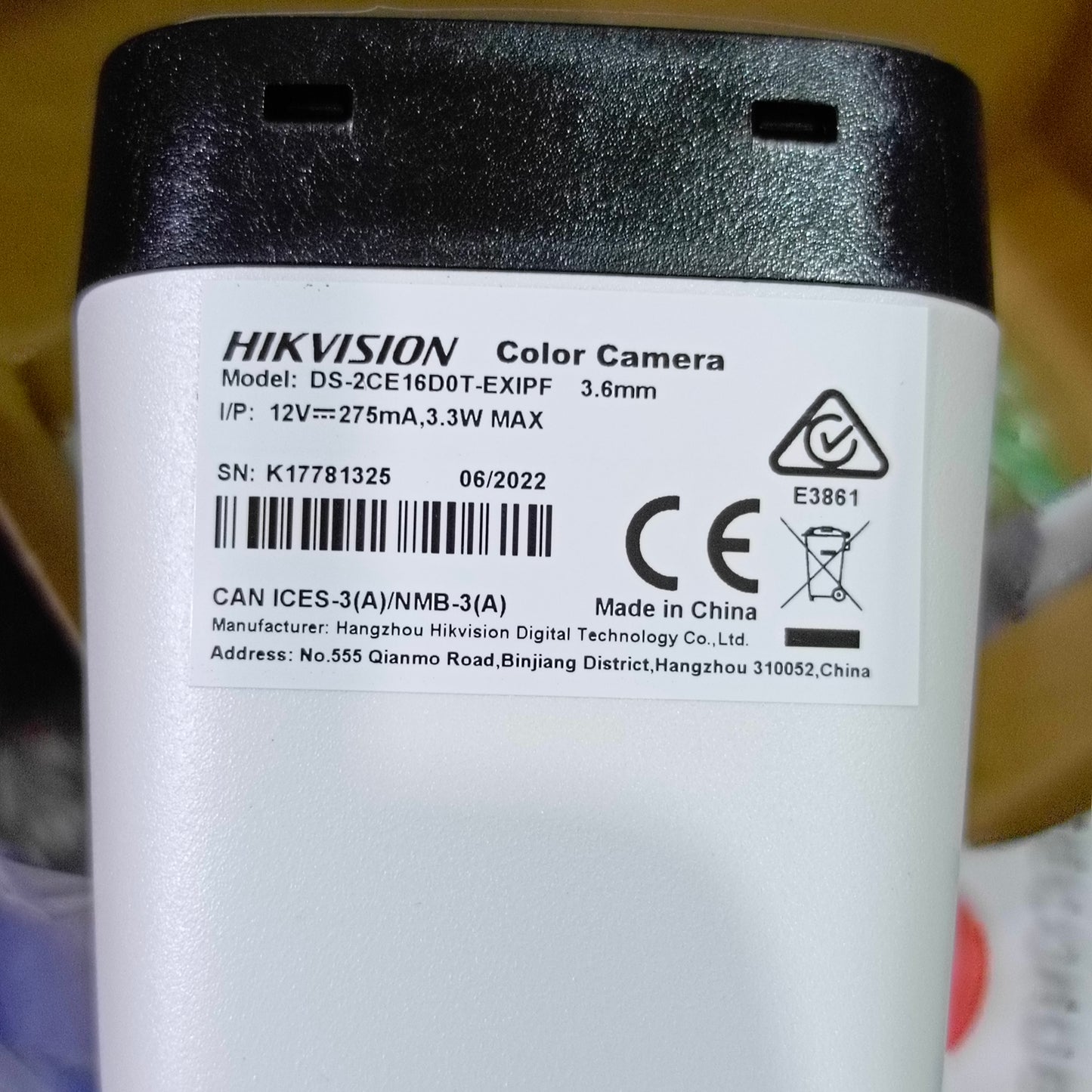 HIKVISION Turbo HD Indoor/Outdoor EXIR Bullet Camera (3.6mm 2MP Lens) - camera model sticker 