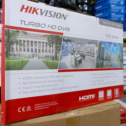 HIKVISION 16-Channel 7200 Series 5MP 6-in-1 High Definition DVR (Supports IP, XVI, AHD, CVI, CVBS, TVI cameras) - Carton View 