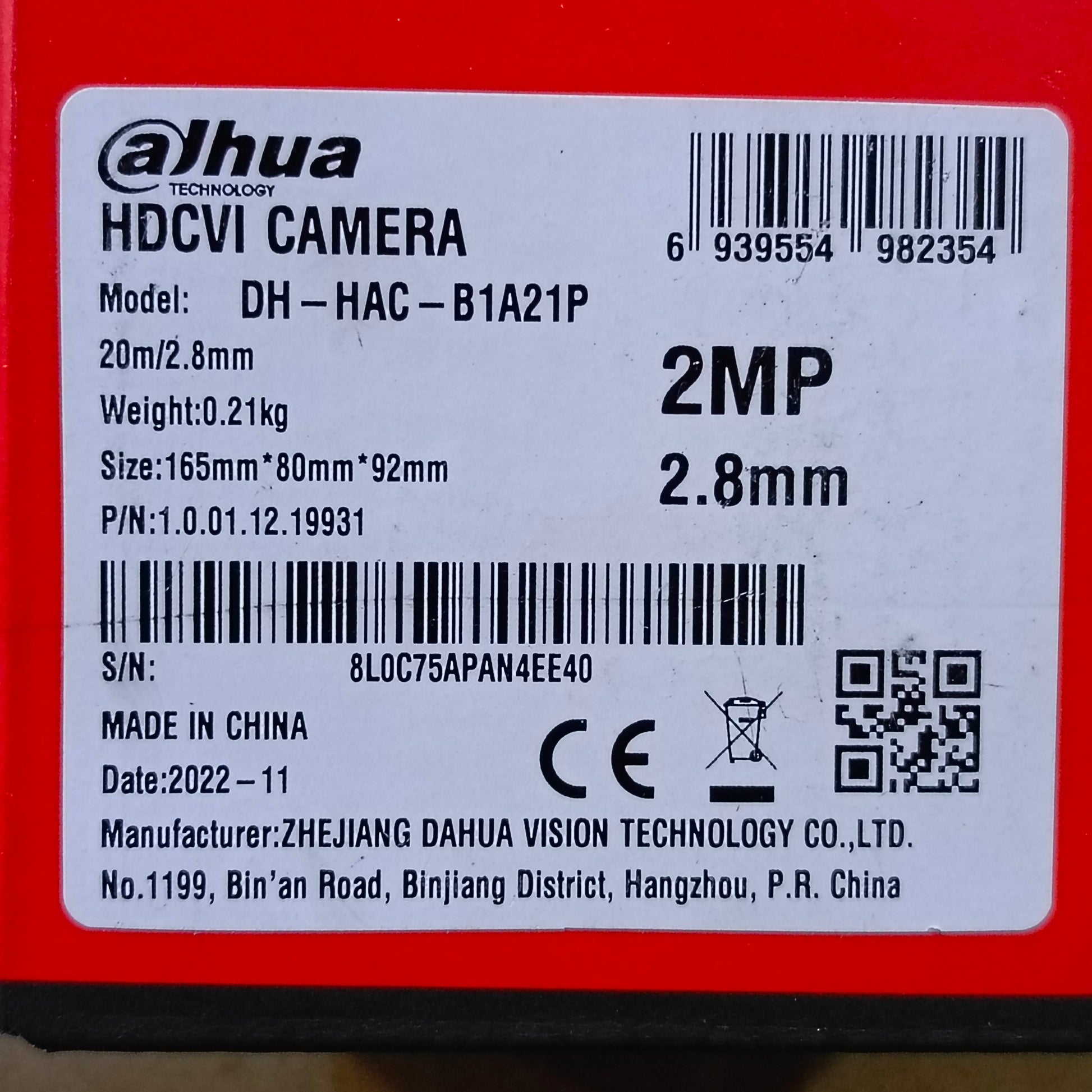 Dahua IR Bullet HD-CVI Color Camera (2.8mm 2MP Lens) - Model number sticker