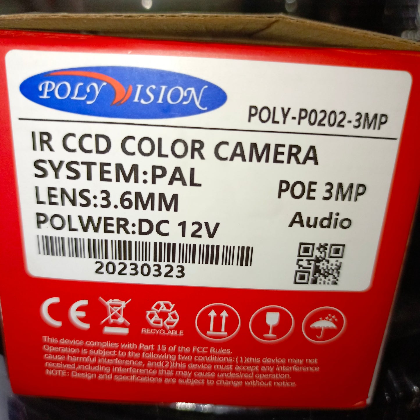 POLYVISION IR-CCD Color IP Turret Camera (3.6mm 3MP Lens) - Brand New