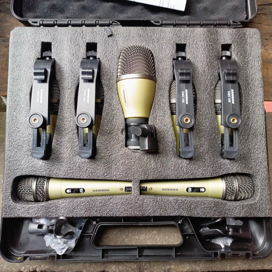 Samson 7-Piece Dynamic Drum Microphone System with Mic Holders and Carrying Case - Brand New