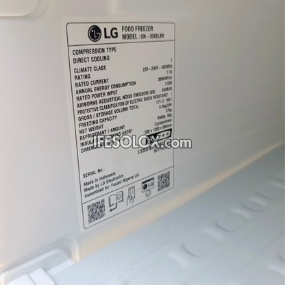 LG GN-304SL 168L Turbo Freeze Smart Inverter Upright Freezer (Silver) with Low Voltage Stability - Brand New