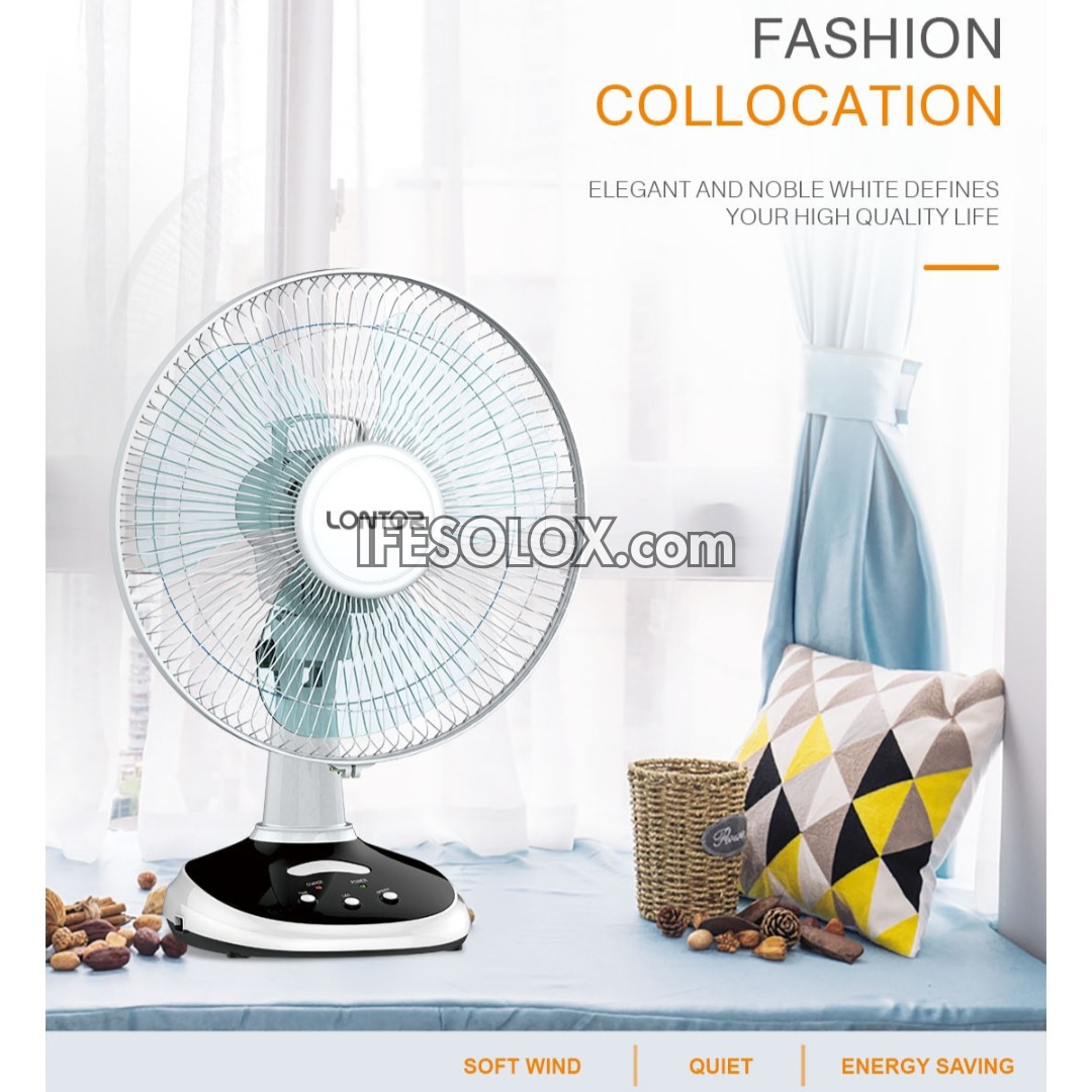 LONTOR 12" Rechargeable Standing Table Fan with 3-Blades (CTL-CF025-12) - Brand New