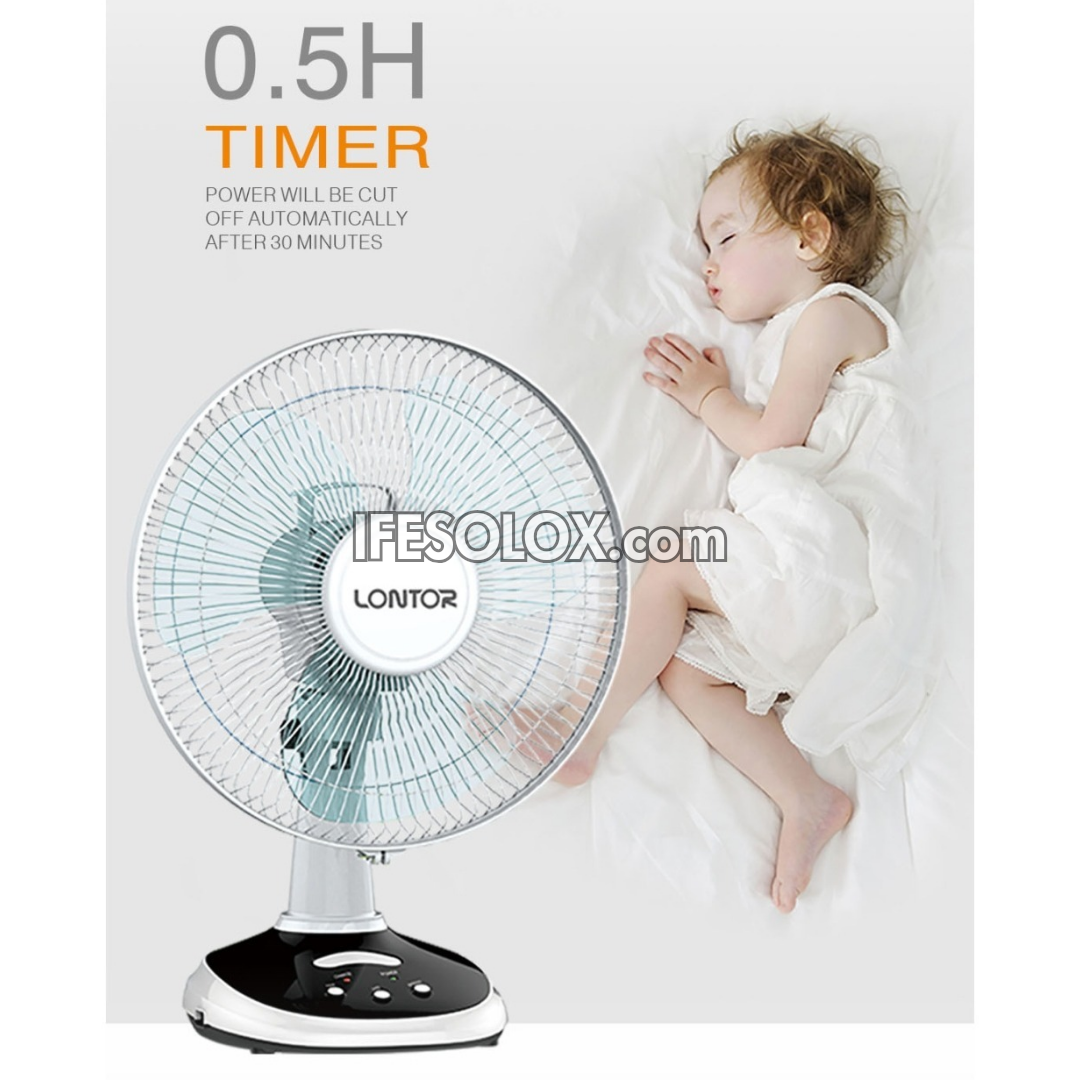 LONTOR 12" Rechargeable Standing Table Fan with 3-Blades (CTL-CF025-12) - Brand New