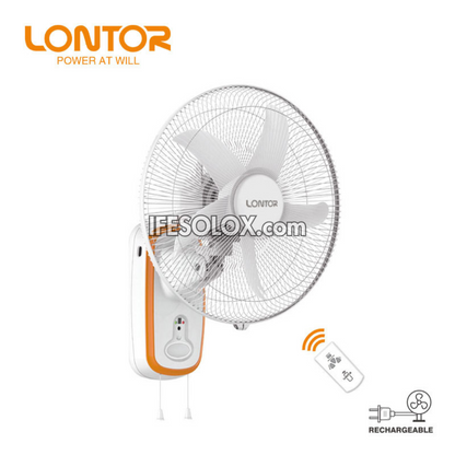 LONTOR 16" Rechargeable Wall Fan with 5-Blades, Remote and Harmonious Night Light (CTL-CF015R-16) - Brand New