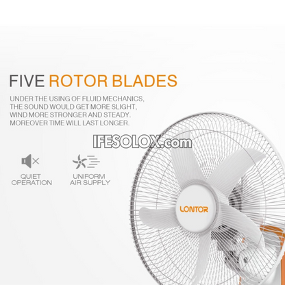 LONTOR 16" Rechargeable Wall Fan with 5-Blades, Remote and Harmonious Night Light (CTL-CF015R-26) - Brand New