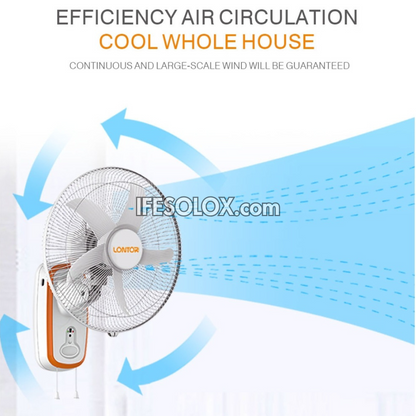LONTOR 16" Rechargeable Wall Fan with 5-Blades, Remote and Harmonious Night Light (CTL-CF015R-26) - Brand New