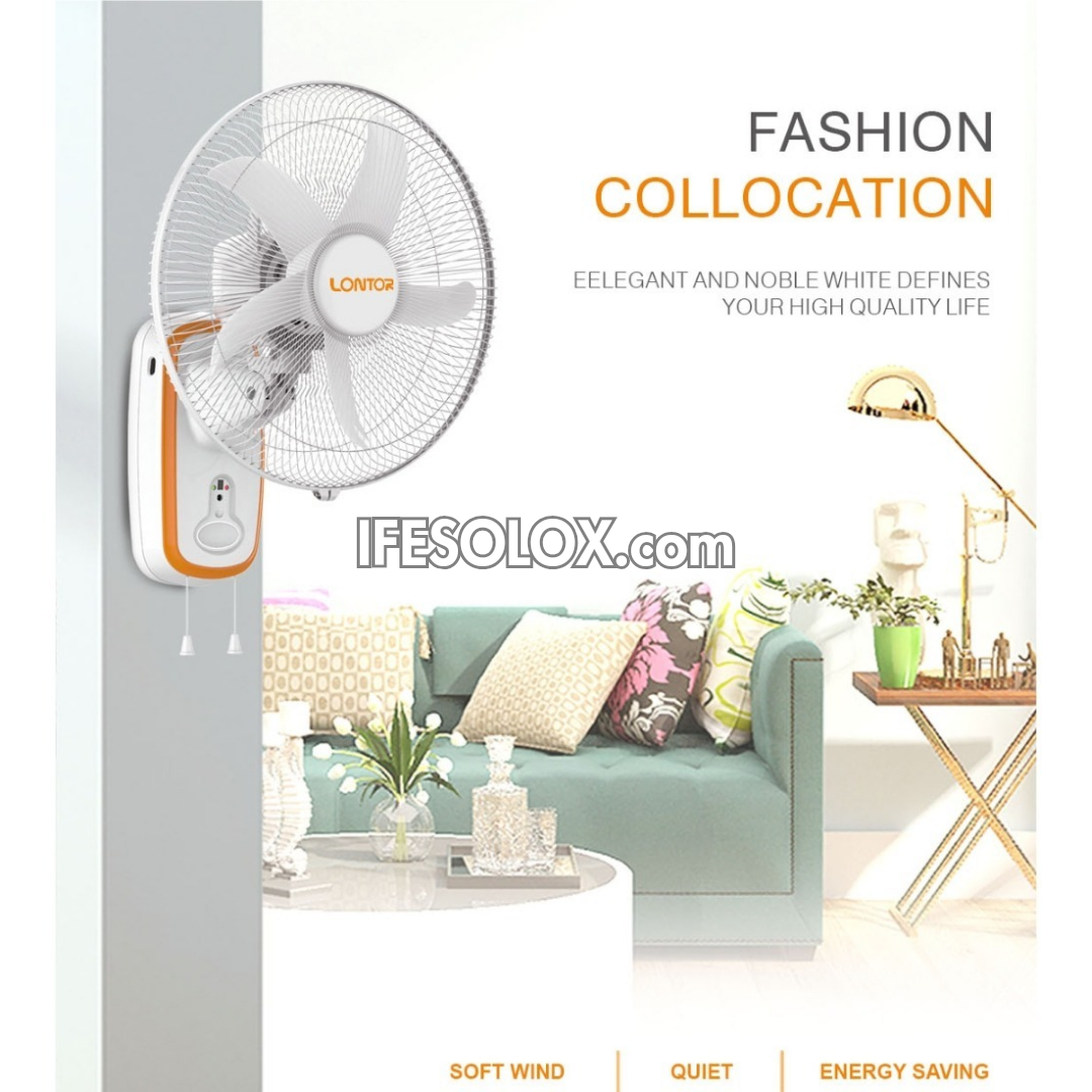 LONTOR 16" Rechargeable Wall Fan with 5-Blades, Remote and Harmonious Night Light (CTL-CF015R-26) - Brand New