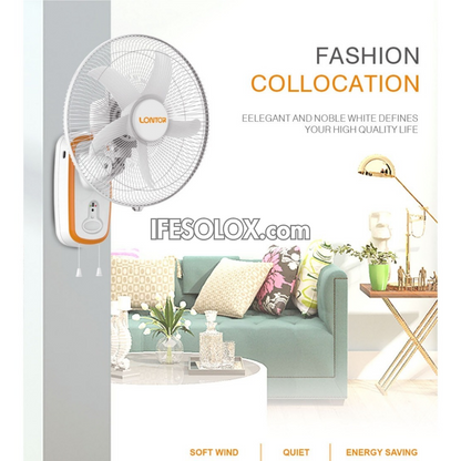 LONTOR 16" Rechargeable Wall Fan with 5-Blades, Remote and Harmonious Night Light (CTL-CF015R-26) - Brand New