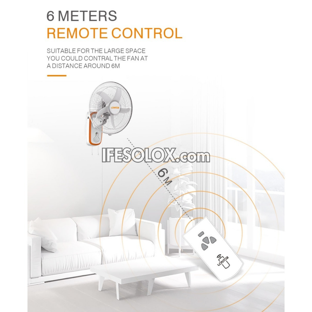 LONTOR 16" Rechargeable Wall Fan with 5-Blades, Remote and Harmonious Night Light (CTL-CF015R-26) - Brand New