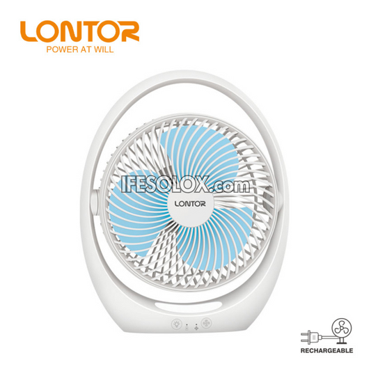 LONTOR 7" Rechargeable Mini-Fan with 3-Blades and Harmonious Night Light (CTL-MF030-7) - Brand New