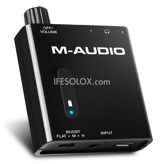 M-AUDIO Bass Traveler Portable Headphone Amplifier with Dual Outputs and 2-Level Boost - Brand New