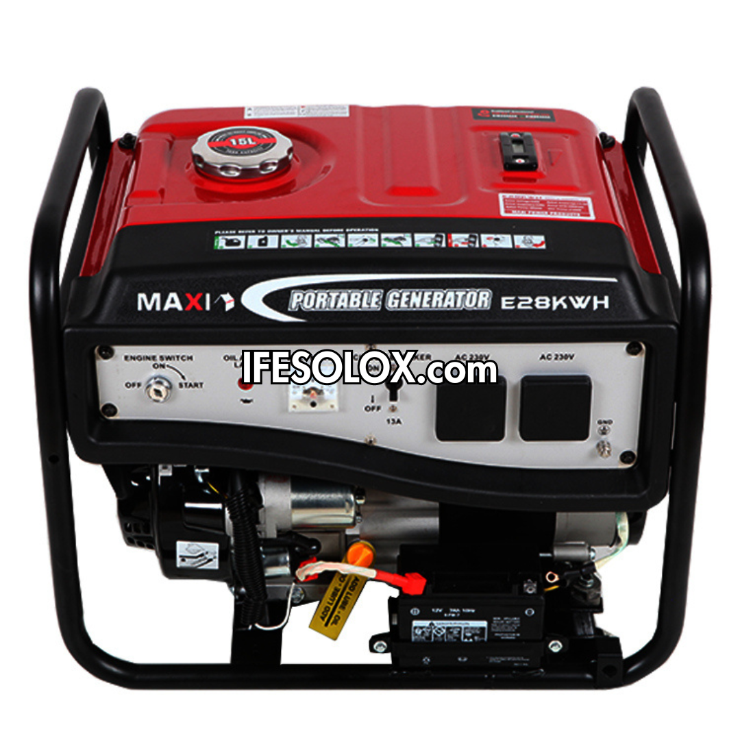 MAXI E28KWH 3.5KVA Pure Copper Key Start Gasoline Generator with Tire and Handles - Brand New