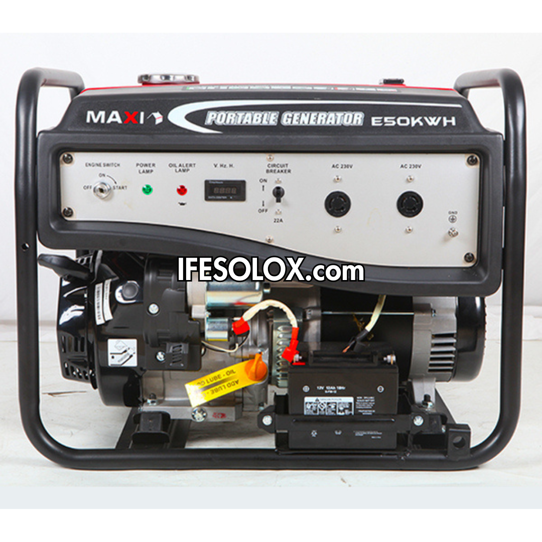 MAXI E50KWH 6.25KVA Pure Copper Key Start Gasoline Generator with Tire and Handles - Brand New