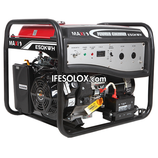 MAXI E50KWH 6.25KVA Pure Copper Key Start Gasoline Generator with Tire and Handles - Brand New
