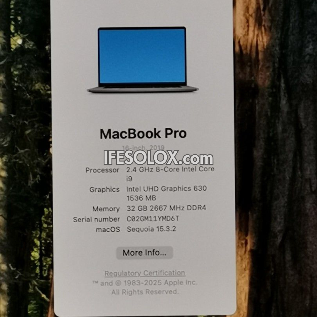 MacBook Pro 2019 16" Retina Display Laptop with Intel Core i9 9th Gen, 32GB DDR4 RAM, 1TB SSD - Foreign Used