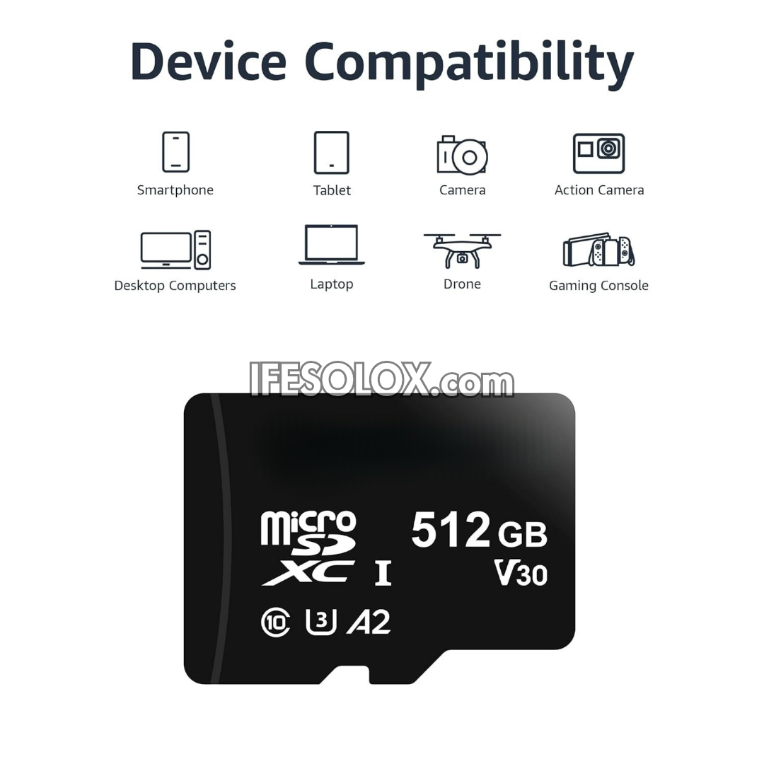Micro SDXC 512GB Memory Card (A2, U3) with Full Size SD Adapter - Brand New