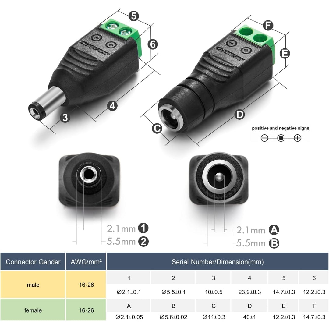 DC Power Jack Connectors (Male to Female) - Brand New