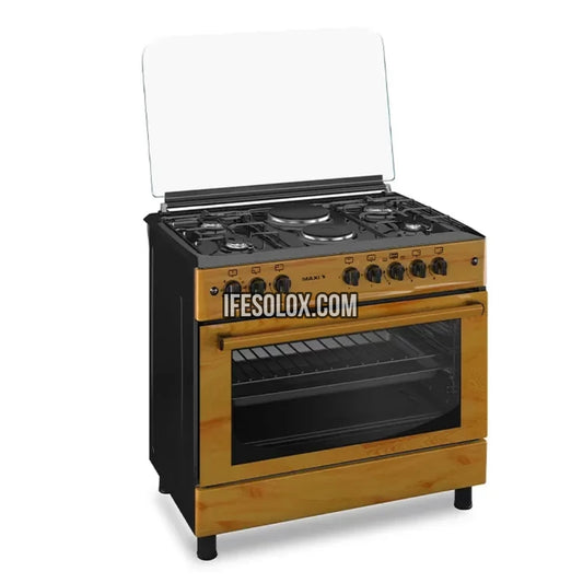 MAXI 60x90 (4+2) Oven Gas Cooker with 4 Gas Burners and 2 Electric Plates (wood color) - Brand New