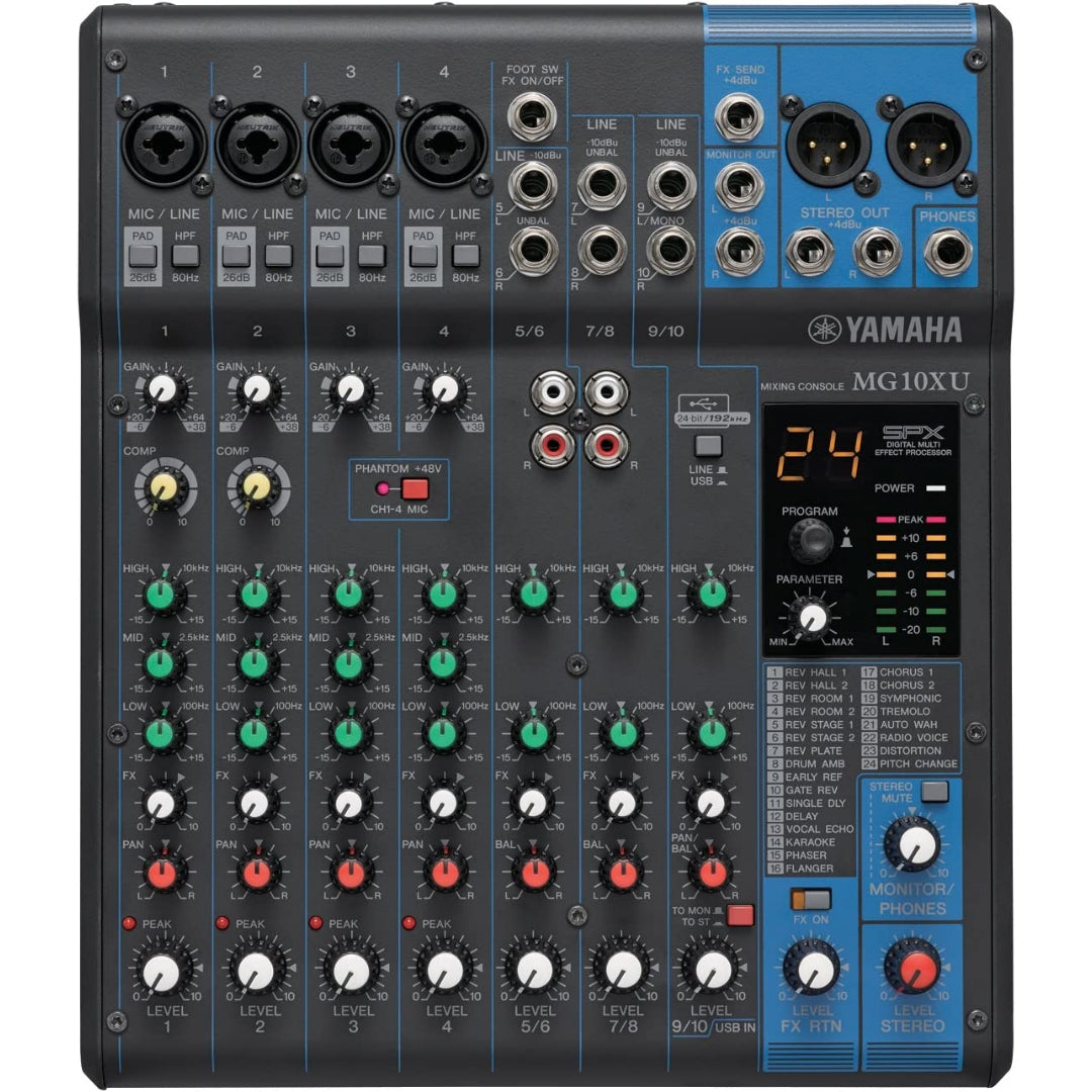 Yamaha MG10XU 10-Channel Powered Stereo Mixer With USB Interface and Effects - front view
