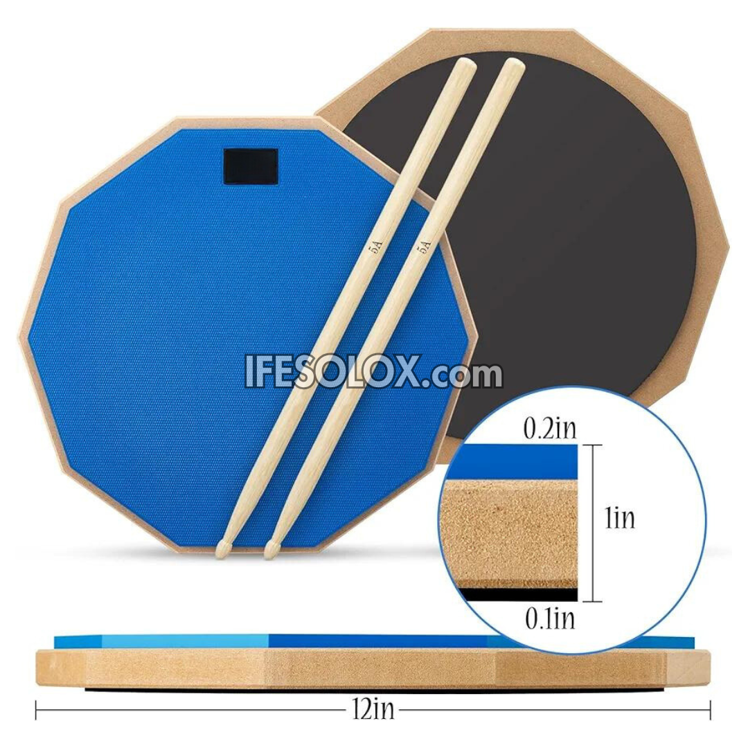 Premium 12-inch Snare Drum Double-Sided Silent Practice Pad with Sticks and Bag - Brand New 