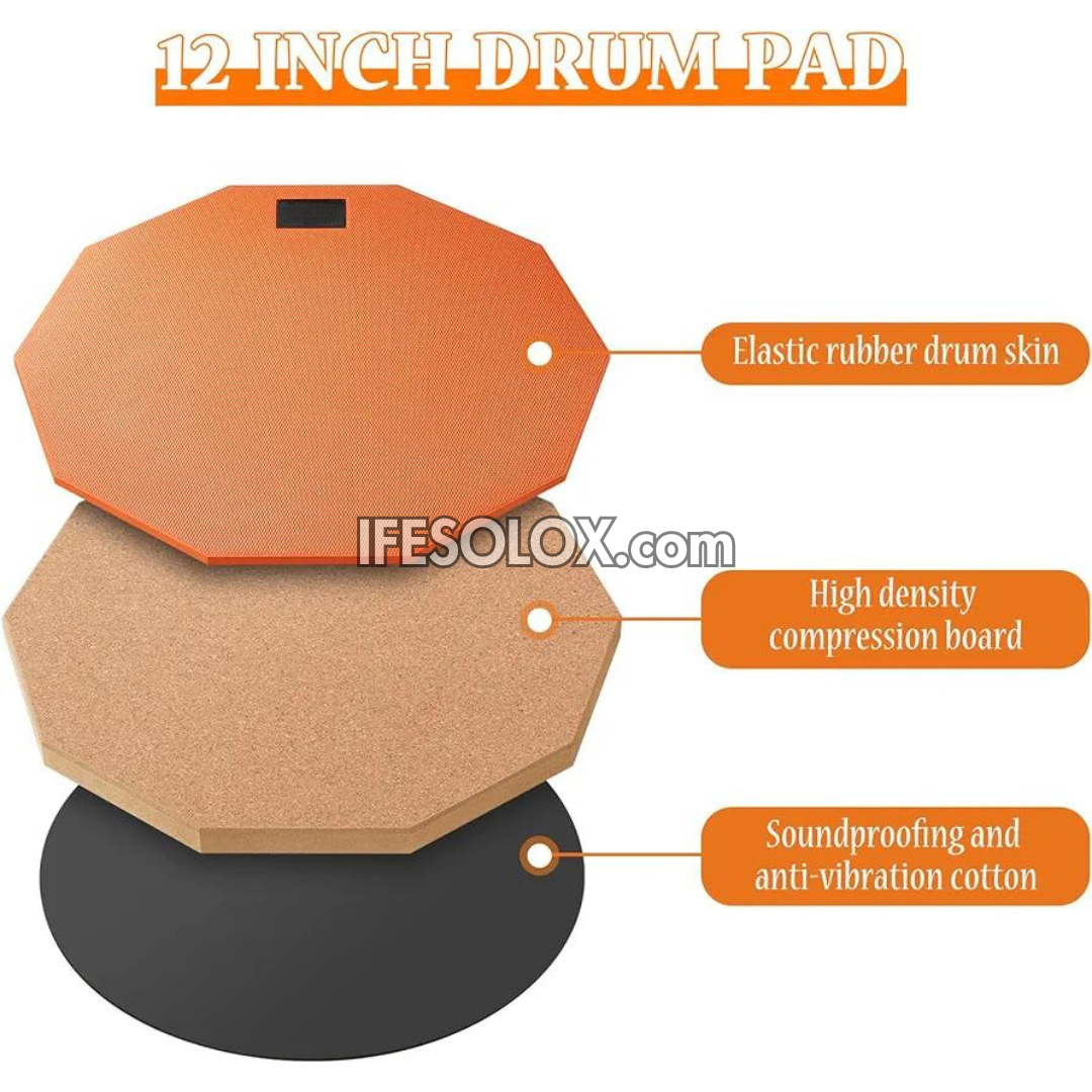 Premium 12-inch Snare Drum Double-Sided Silent Practice Pad with Sticks and Bag - Brand New 