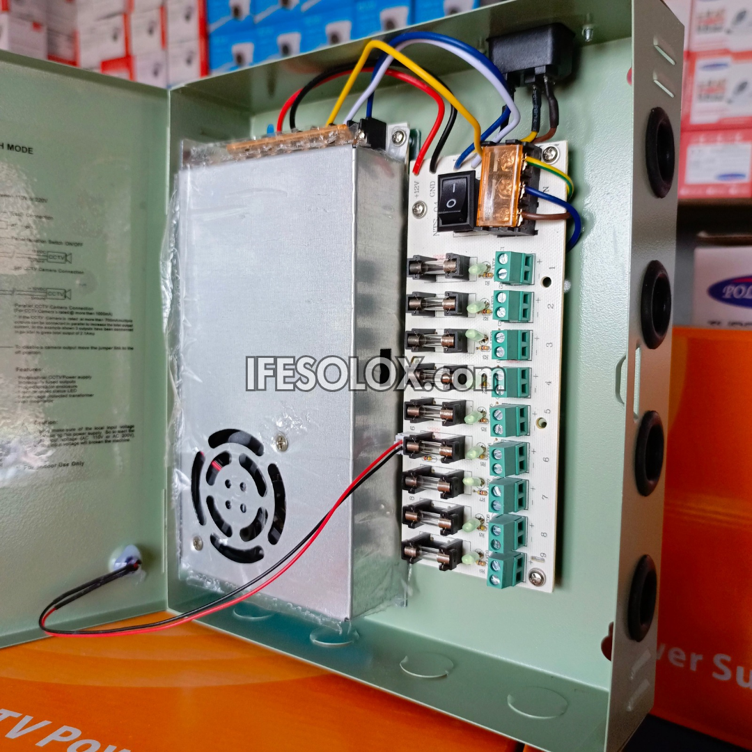 Professional 9-Way 12V DC CCTV Power Supply Box with Individual Fuse - Brand New