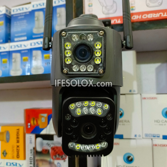 SLX 3MP Dual Lens PoE IP Camera
(1 Bullet Camera and 1 PTZ Camera) with WiFi, 4G SIM, Night Vision, 2-way Audio and Motion Detection - Brand New