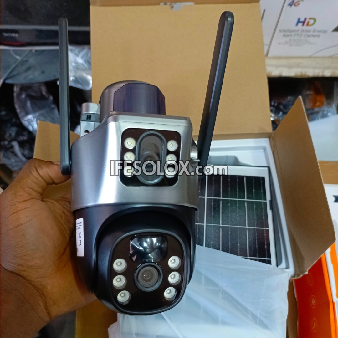 SLX 5MP Dual Lens Solar IP Camera (1 Bullet Camera and 1 PTZ Camera) with WiFi, 4G SIM, Night Vision, Motion Detection and 2-way Audio - Brand New