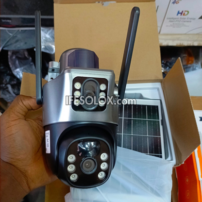 SLX 5MP Dual Lens Solar IP Camera (1 Bullet Camera and 1 PTZ Camera) with WiFi, 4G SIM, Night Vision, Motion Detection and 2-way Audio - Brand New