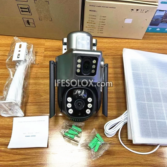 SLX 5MP Dual Lens Solar IP Camera (1 Bullet Camera and 1 PTZ Camera) with WiFi, 4G SIM, Night Vision, Motion Detection and 2-way Audio - Brand New