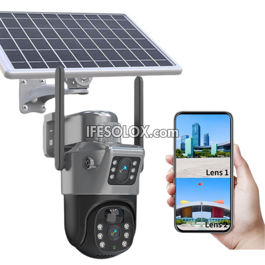 SLX 5MP Dual Lens Solar IP Camera (1 Bullet Camera and 1 PTZ Camera) with WiFi, 4G SIM, Night Vision, Motion Detection and 2-way Audio - Brand New