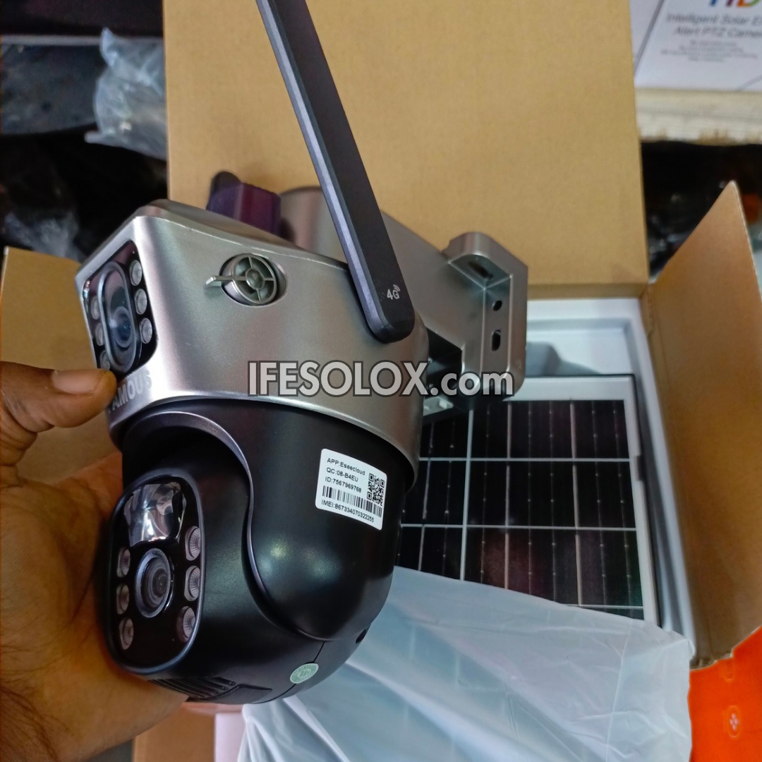 SLX 5MP Dual Lens Solar IP Camera (1 Bullet Camera and 1 PTZ Camera) with WiFi, 4G SIM, Night Vision, Motion Detection and 2-way Audio - Brand New