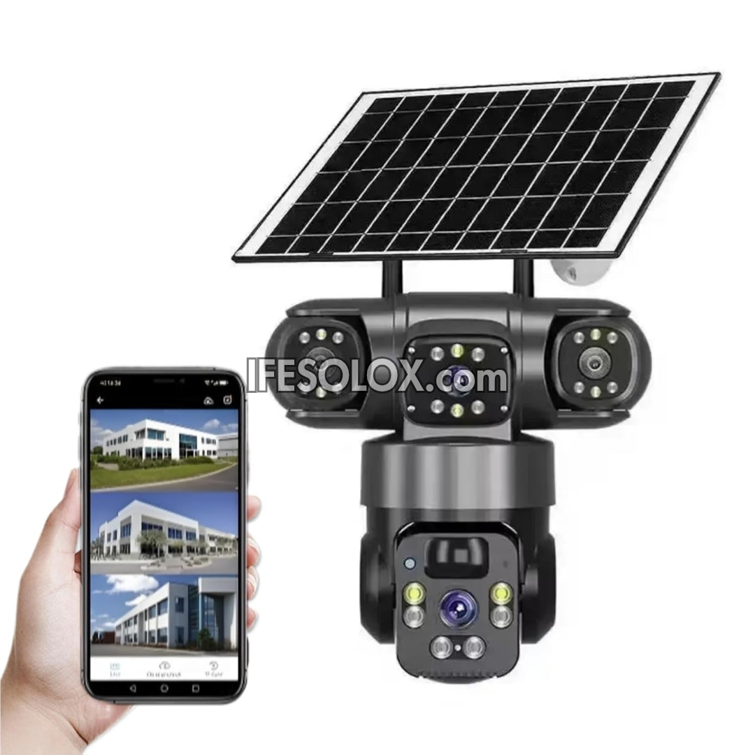 SLX 5MP Triple Lens Solar IP Camera (2 Bullet Camera and 1 PTZ Camera) with WiFi, 4G SIM, Night Vision, 2-way Audio and Motion Detection