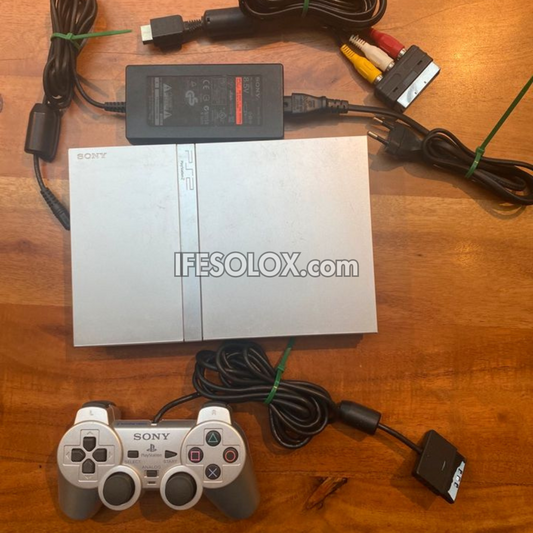 Sony Playstation 2 (PS2) Slim Game Console Complete Set (White) with 1 DUALSHOCK Wired Game Controller - Foreign Used