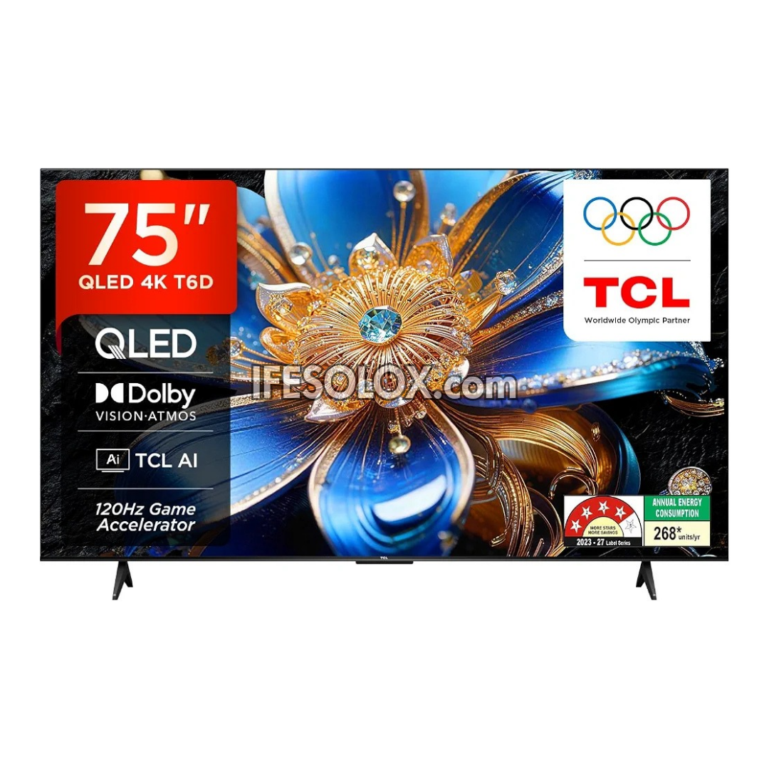 TCL 75 inch QLED 75T6D Google Smart Quantum HDR 4K UHD QLED Google TV (Chromecast, Google Play Store) - Brand New