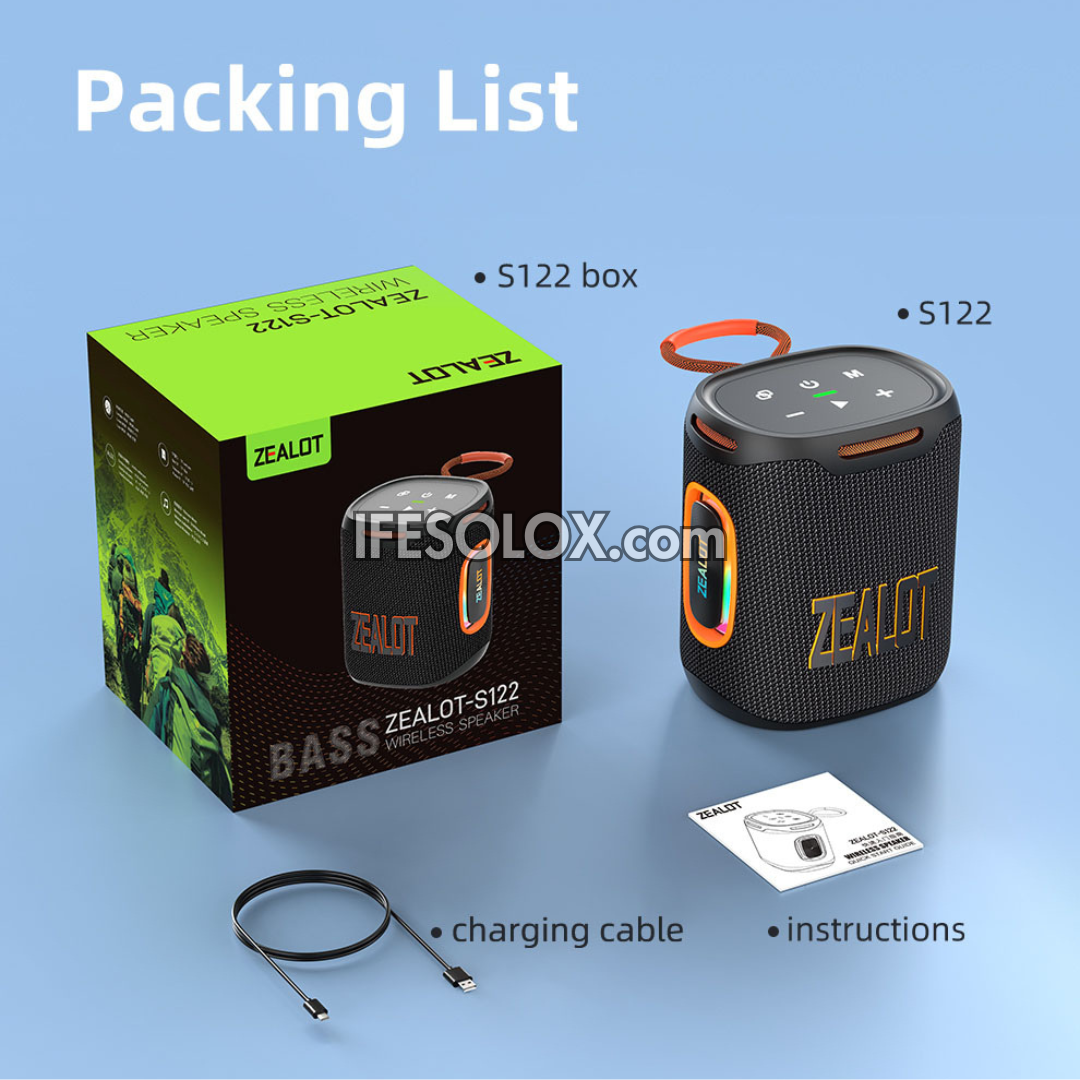 ZEALOT S122 25W Portable Bluetooth MP3 Speaker with 6000mAh, IPX6 Waterproof - Brand New
