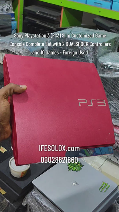 Sony Playstation 3 (PS3) Slim Customized Game Console Complete Set with 2 DUALSHOCK Controllers and 10 Games - Foreign Used