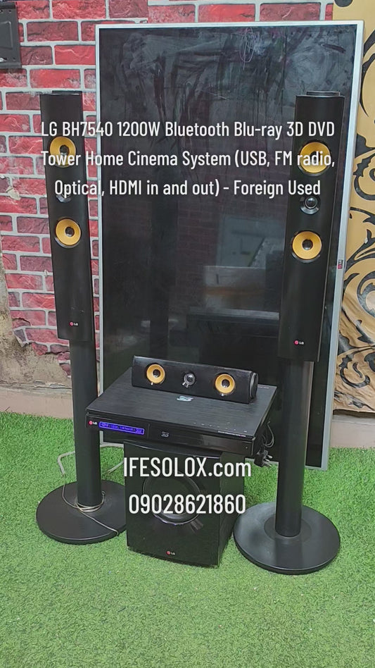 LG BH7540 1200W Bluetooth Blu-ray 3D DVD Tower Home Cinema System (USB, FM radio, Optical, HDMI in/ out) - Foreign Used
