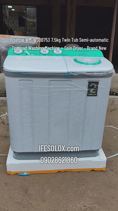 Hisense WM753-WSQB Machine à laver semi-automatique à chargement par le haut et essoreuse à double cuve de 7,5 kg - Tout neuf