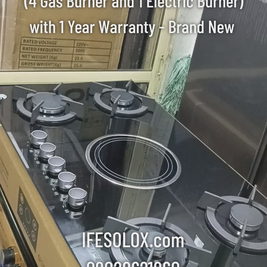 Professional 60x90cm (4+1) Burner Gas Hob/Cooker on Glass with Auto Ignition - Brand New