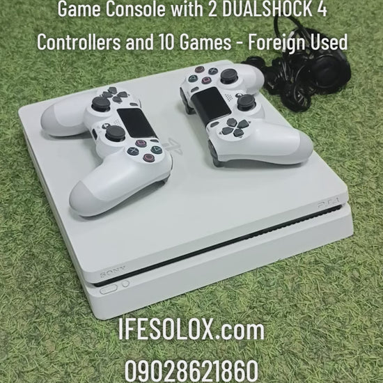 Sony Playstation 4 (PS4) Slim 500GB White Game Console with 2 DUALSHOCK 4 Controllers and 10 Games - Foreign Used