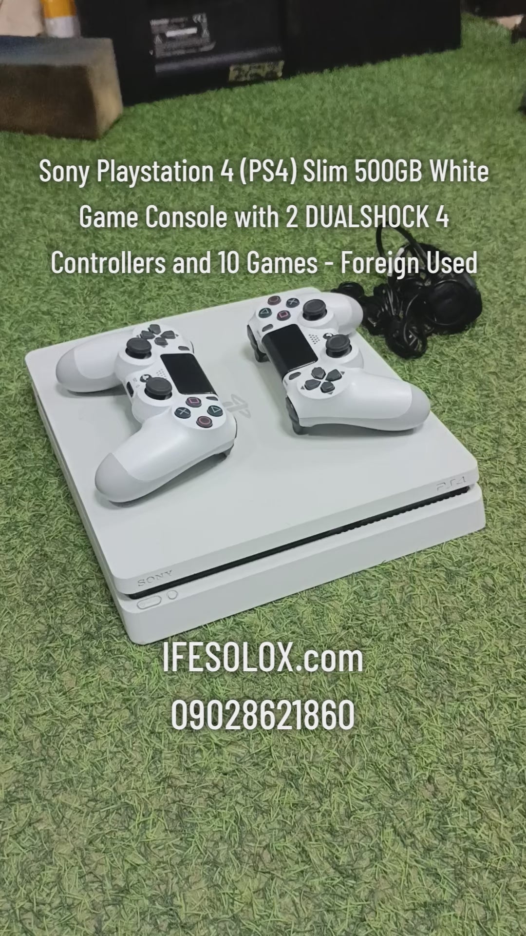 Sony Playstation 4 (PS4) Slim 500GB White Game Console with 2 DUALSHOCK 4 Controllers and 10 Games - Foreign Used