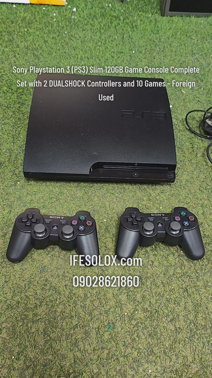 Sony Playstation 3 (PS3) Slim 120GB Game Console Complete Set with 2 DUALSHOCK Controllers and 10 Games - Foreign Used