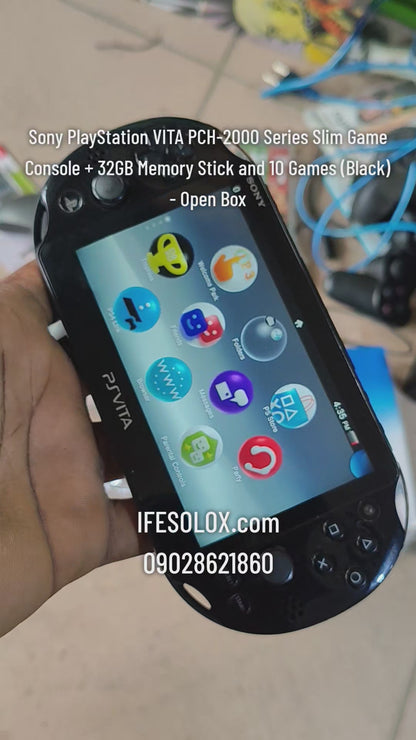Sony PlayStation VITA PCH-2000 Series Slim Game Console + 32GB Memory Stick and 10 Games (Black) - Open Box