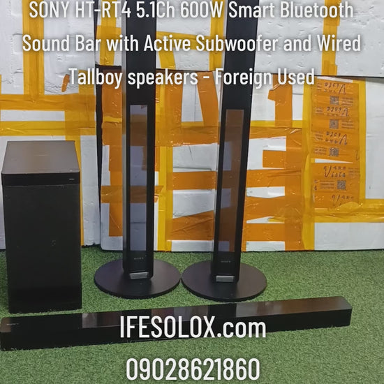 SONY HT-RT4 5.1Ch 600W Smart Bluetooth Sound Bar with Active Subwoofer and Wired Tallboy speakers - Foreign Used